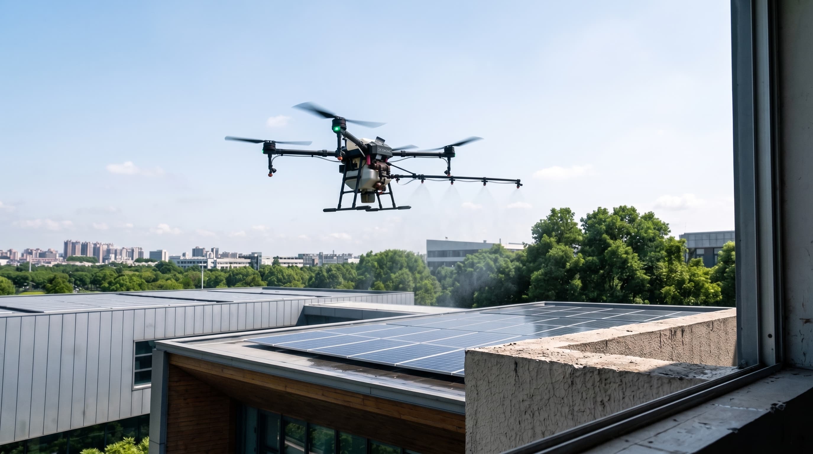 Illustration de Nettoyage de toiture par drone