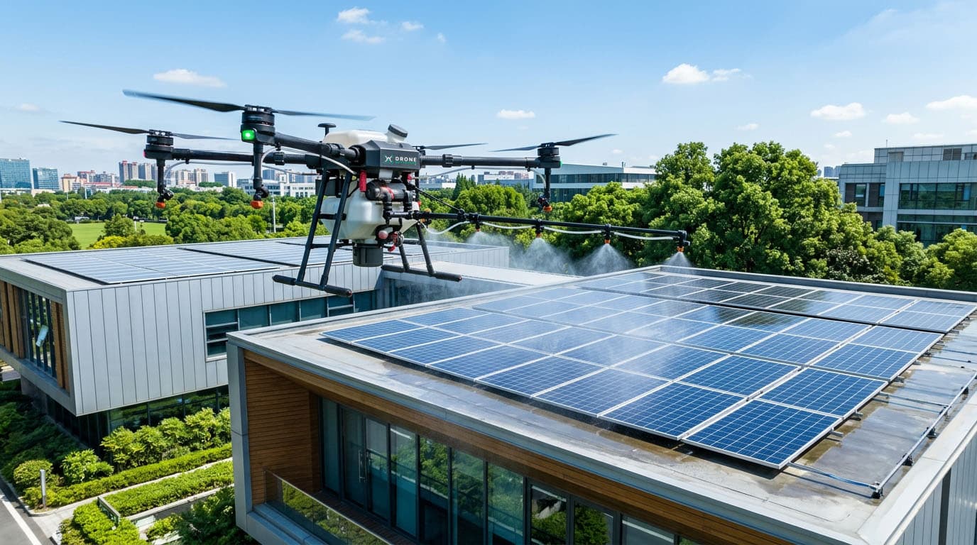Drone pulvérisant un traitement antimousse et hydrofuge sur toiture