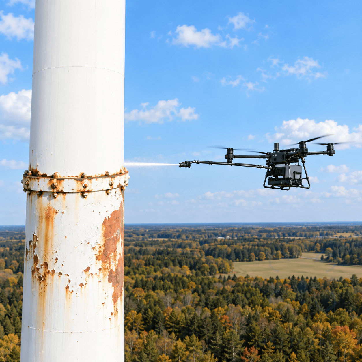Décapage et nettoyage technique de cheminée industrielle et pylône en altitude